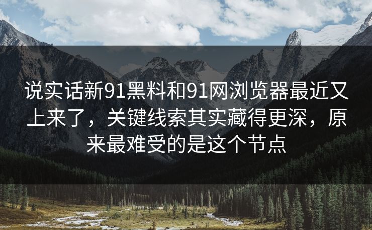 说实话新91黑料和91网浏览器最近又上来了，关键线索其实藏得更深，原来最难受的是这个节点