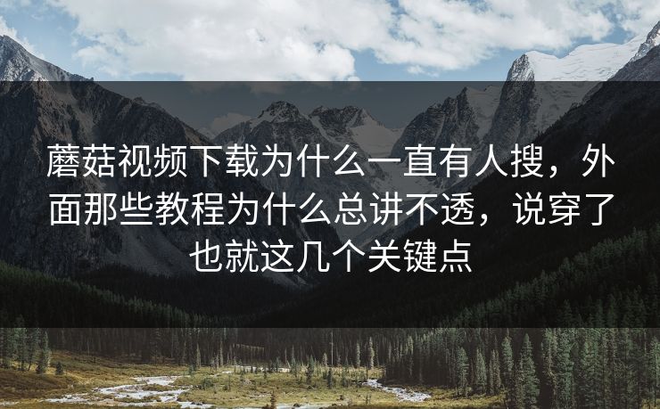 蘑菇视频下载为什么一直有人搜，外面那些教程为什么总讲不透，说穿了也就这几个关键点