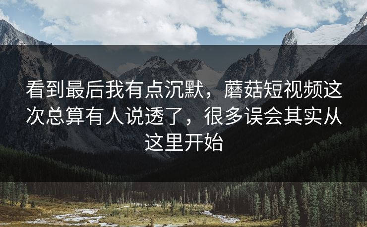 看到最后我有点沉默，蘑菇短视频这次总算有人说透了，很多误会其实从这里开始