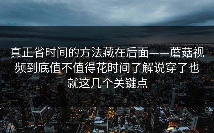 真正省时间的方法藏在后面——蘑菇视频到底值不值得花时间了解说穿了也就这几个关键点