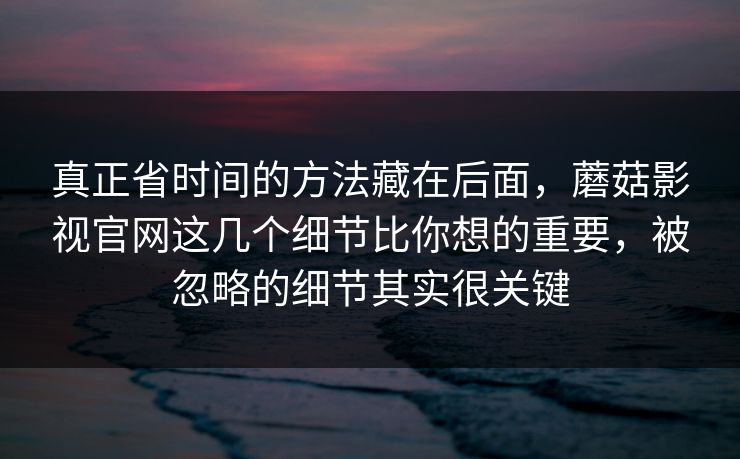真正省时间的方法藏在后面，蘑菇影视官网这几个细节比你想的重要，被忽略的细节其实很关键