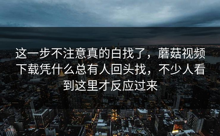 这一步不注意真的白找了，蘑菇视频下载凭什么总有人回头找，不少人看到这里才反应过来
